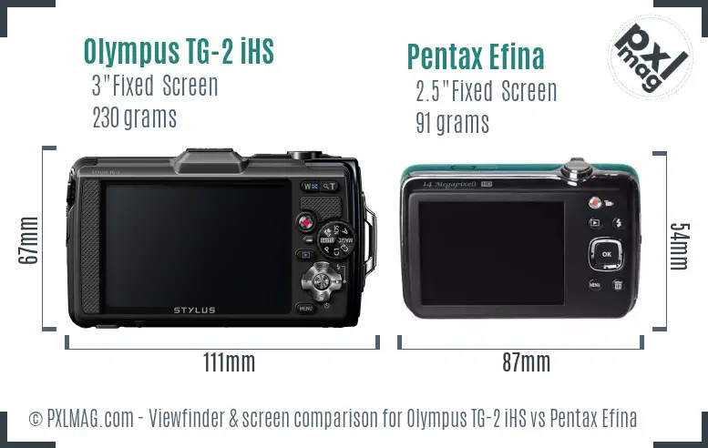 Olympus TG-2 iHS vs Pentax Efina Screen and Viewfinder comparison