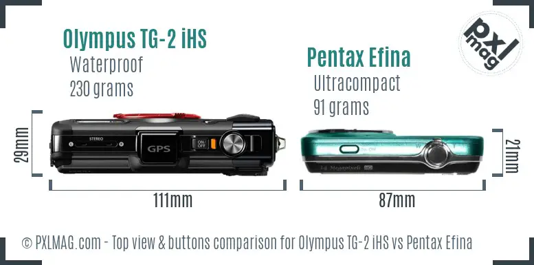 Olympus TG-2 iHS vs Pentax Efina top view buttons comparison