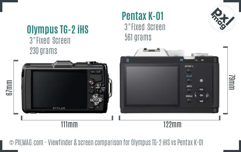 Olympus TG-2 iHS vs Pentax K-01 Screen and Viewfinder comparison