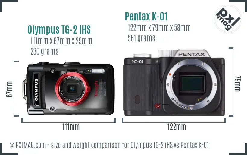 Olympus TG-2 iHS vs Pentax K-01 size comparison