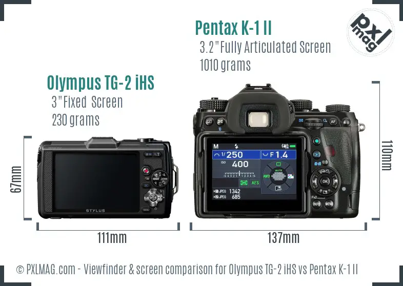 Olympus TG-2 iHS vs Pentax K-1 II Screen and Viewfinder comparison