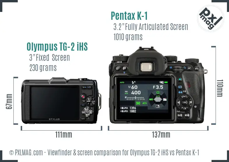 Olympus TG-2 iHS vs Pentax K-1 Screen and Viewfinder comparison