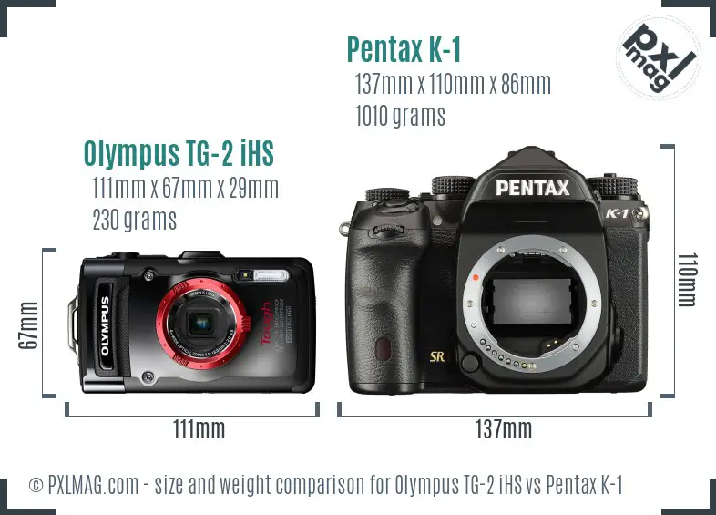 Olympus TG-2 iHS vs Pentax K-1 size comparison