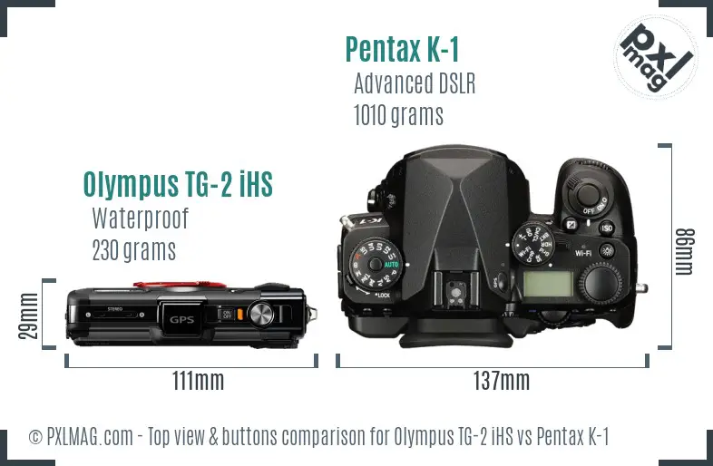 Olympus TG-2 iHS vs Pentax K-1 top view buttons comparison