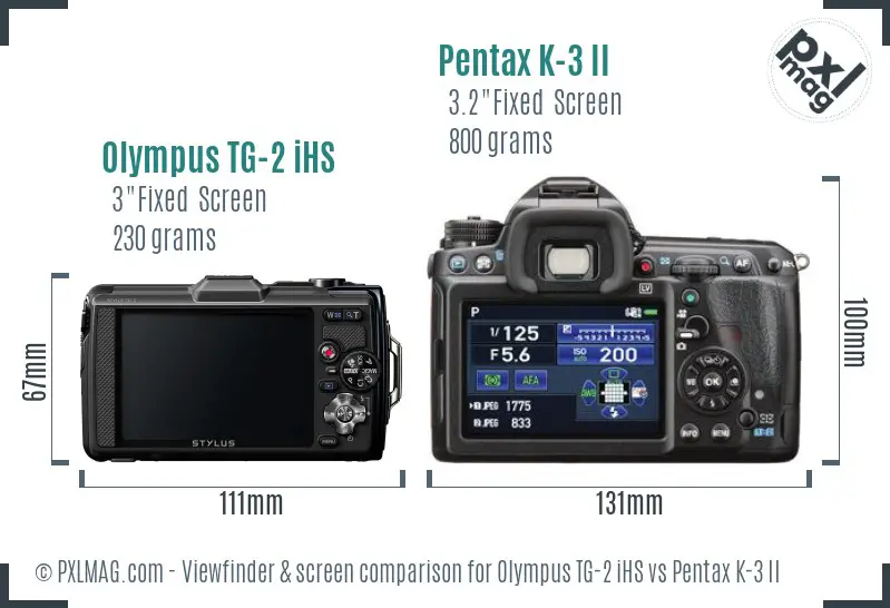 Olympus TG-2 iHS vs Pentax K-3 II Screen and Viewfinder comparison