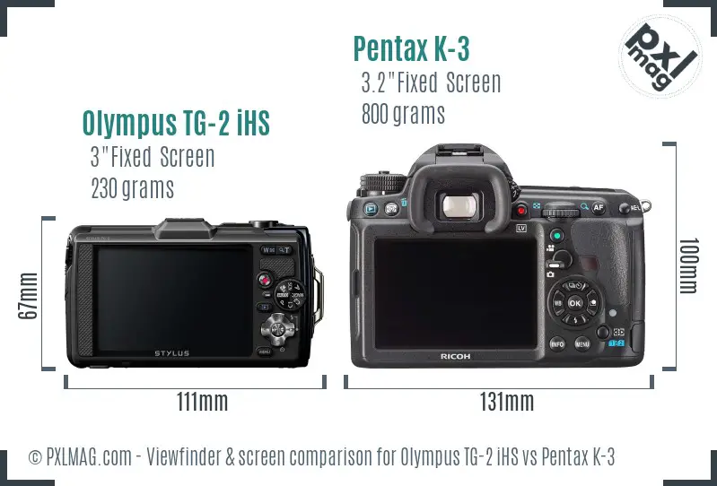 Olympus TG-2 iHS vs Pentax K-3 Screen and Viewfinder comparison