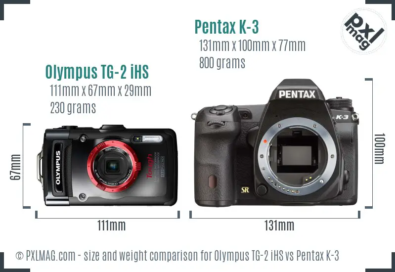 Olympus TG-2 iHS vs Pentax K-3 size comparison