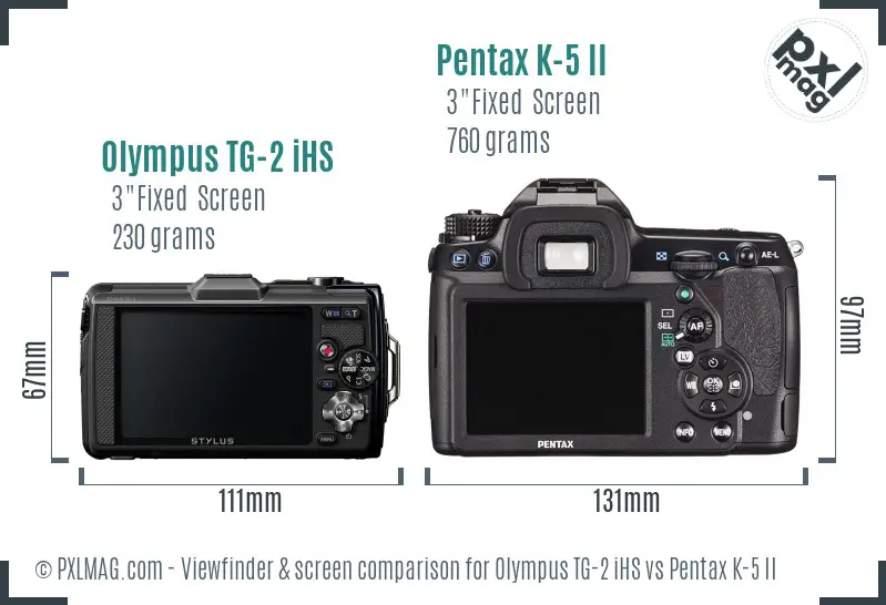 Olympus TG-2 iHS vs Pentax K-5 II Screen and Viewfinder comparison