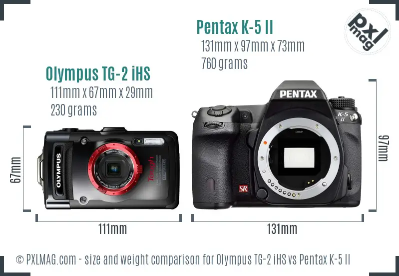 Olympus TG-2 iHS vs Pentax K-5 II size comparison