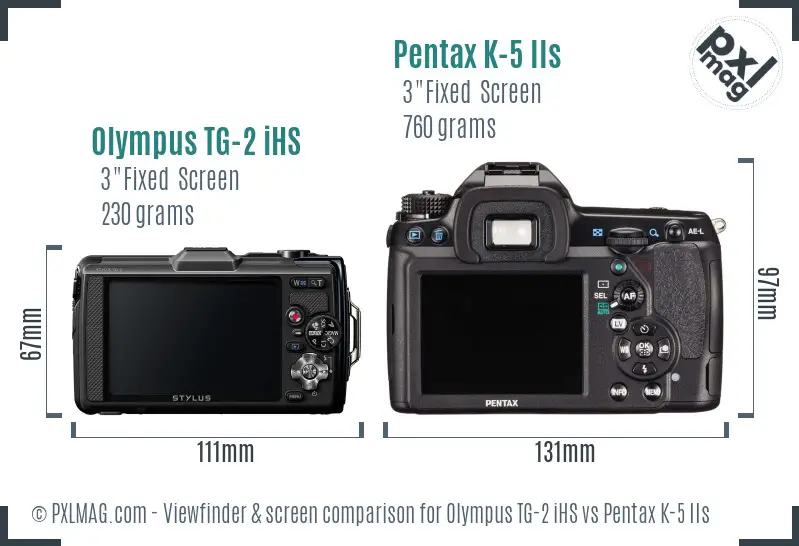 Olympus TG-2 iHS vs Pentax K-5 IIs Screen and Viewfinder comparison