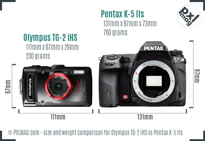 Olympus TG-2 iHS vs Pentax K-5 IIs size comparison
