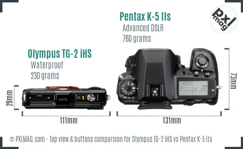 Olympus TG-2 iHS vs Pentax K-5 IIs top view buttons comparison