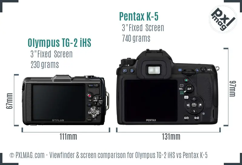 Olympus TG-2 iHS vs Pentax K-5 Screen and Viewfinder comparison