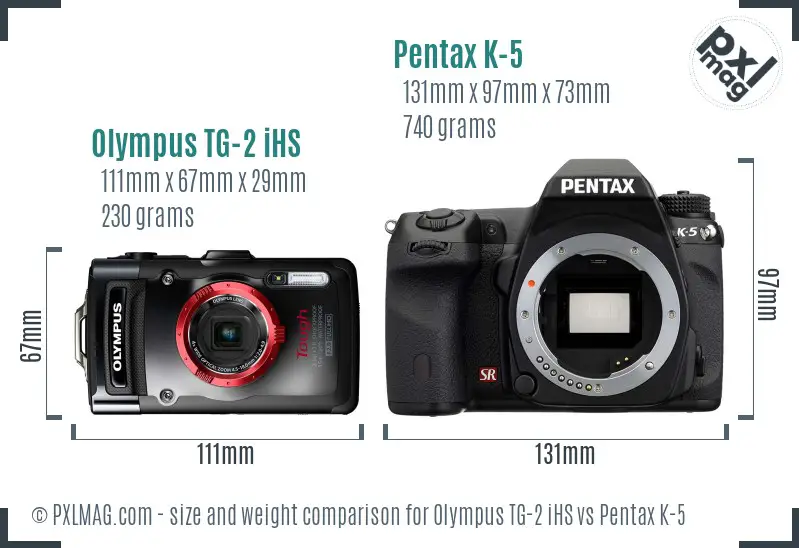 Olympus TG-2 iHS vs Pentax K-5 size comparison