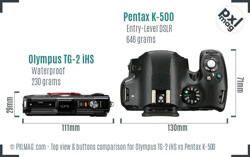 Olympus TG-2 iHS vs Pentax K-500 top view buttons comparison Olympus TG-2 iHS vs Pentax K-500 top view buttons comparison