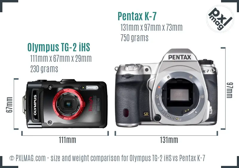 Olympus TG-2 iHS vs Pentax K-7 size comparison