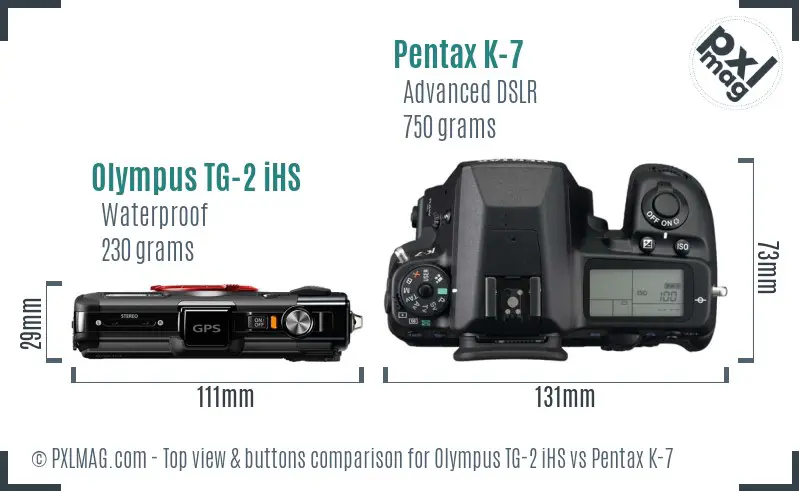 Olympus TG-2 iHS vs Pentax K-7 top view buttons comparison