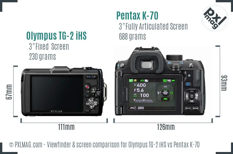 Olympus TG-2 iHS vs Pentax K-70 Screen and Viewfinder comparison