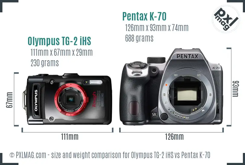 Olympus TG-2 iHS vs Pentax K-70 size comparison