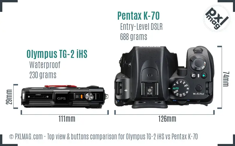 Olympus TG-2 iHS vs Pentax K-70 top view buttons comparison