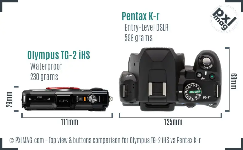 Olympus TG-2 iHS vs Pentax K-r top view buttons comparison