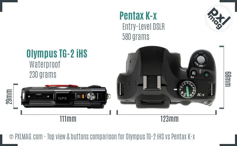 Olympus TG-2 iHS vs Pentax K-x top view buttons comparison