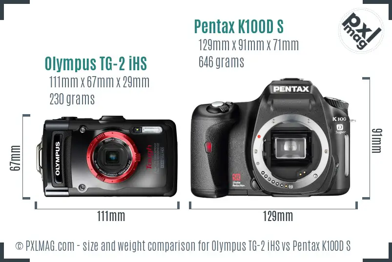 Olympus TG-2 iHS vs Pentax K100D S size comparison