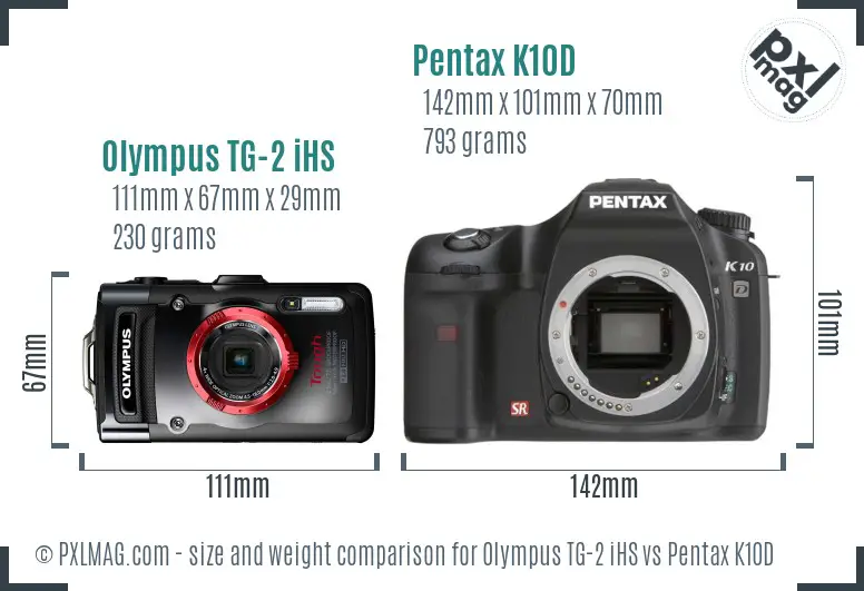 Olympus TG-2 iHS vs Pentax K10D size comparison