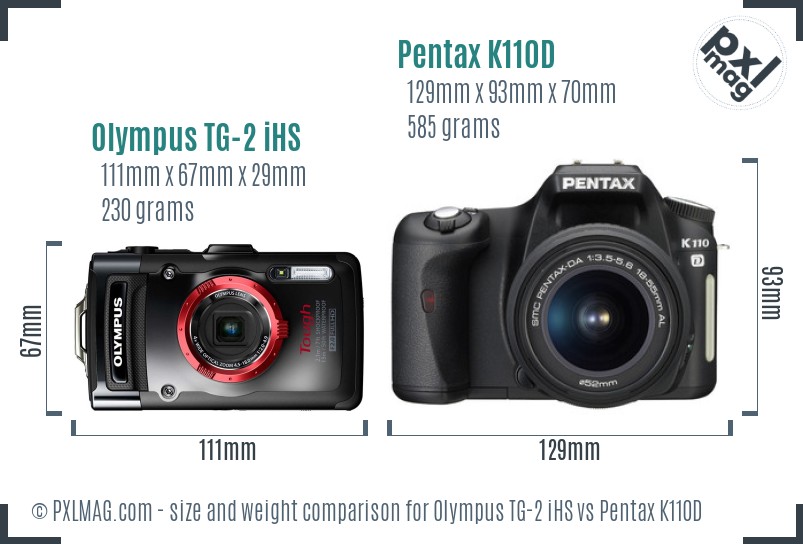 Olympus TG-2 iHS vs Pentax K110D size comparison Olympus TG-2 iHS vs Pentax K110D size comparison
