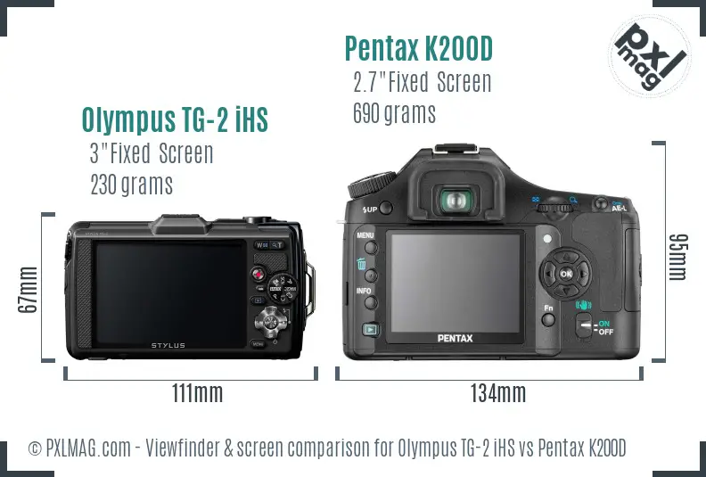 Olympus TG-2 iHS vs Pentax K200D Screen and Viewfinder comparison