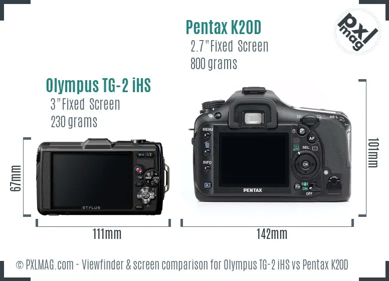 Olympus TG-2 iHS vs Pentax K20D Screen and Viewfinder comparison