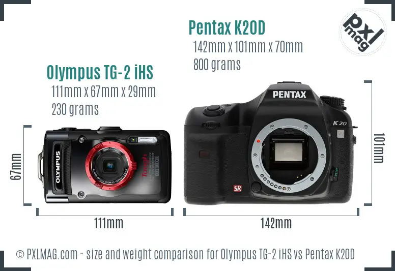 Olympus TG-2 iHS vs Pentax K20D size comparison