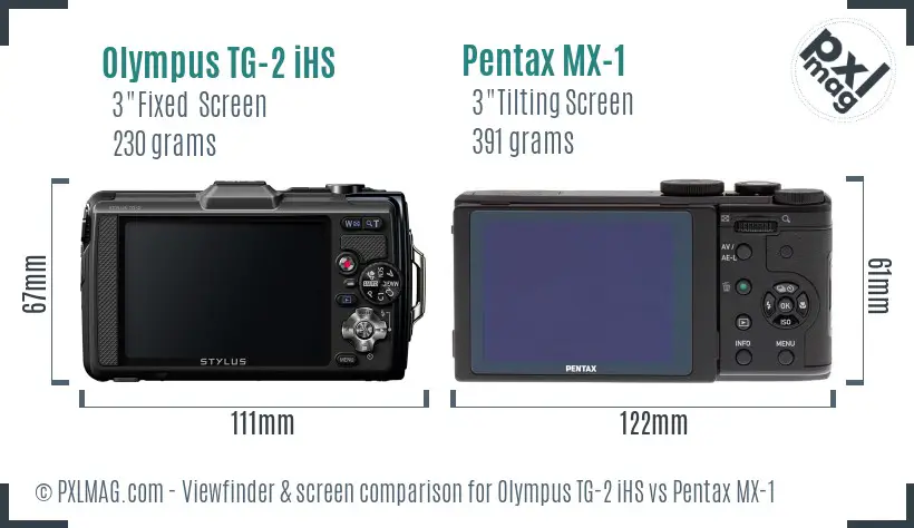 Olympus TG-2 iHS vs Pentax MX-1 Screen and Viewfinder comparison