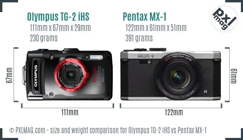 Olympus TG-2 iHS vs Pentax MX-1 size comparison
