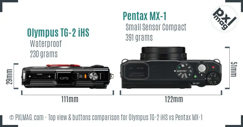 Olympus TG-2 iHS vs Pentax MX-1 top view buttons comparison