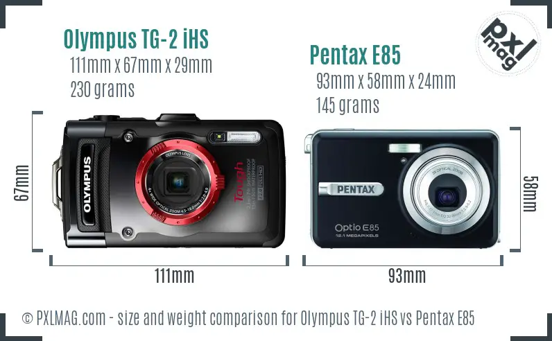 Olympus TG-2 iHS vs Pentax E85 size comparison