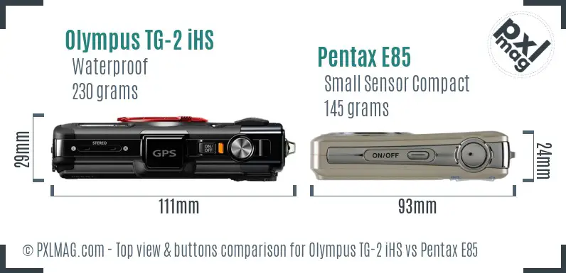 Olympus TG-2 iHS vs Pentax E85 top view buttons comparison