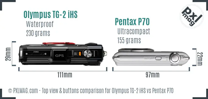 Olympus TG-2 iHS vs Pentax P70 top view buttons comparison