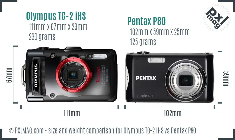 Olympus TG-2 iHS vs Pentax P80 size comparison Olympus TG-2 iHS vs Pentax P80 size comparison