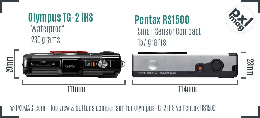 Olympus TG-2 iHS vs Pentax RS1500 top view buttons comparison Olympus TG-2 iHS vs Pentax RS1500 top view buttons comparison