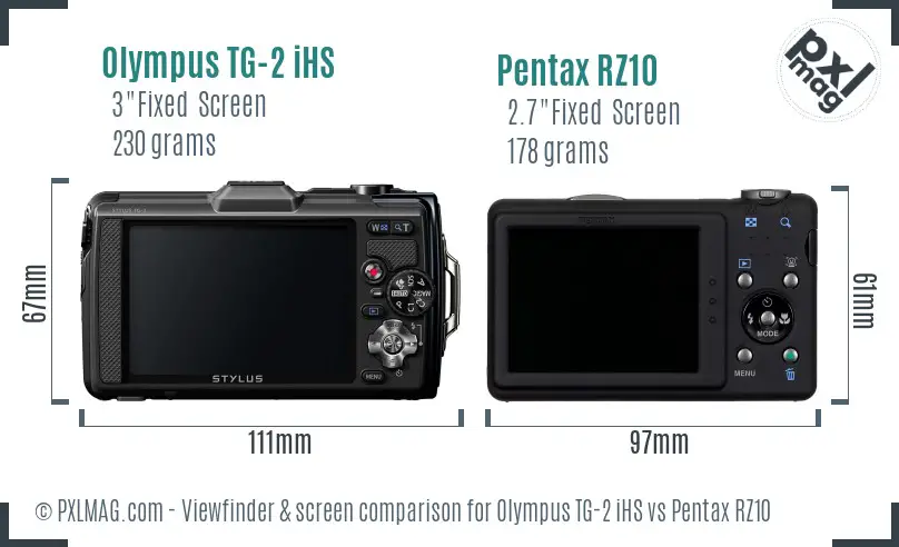Olympus TG-2 iHS vs Pentax RZ10 Screen and Viewfinder comparison