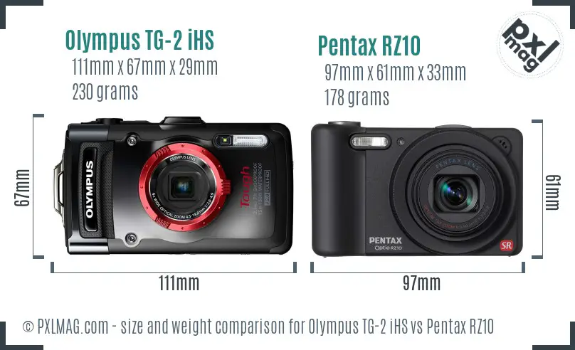 Olympus TG-2 iHS vs Pentax RZ10 size comparison