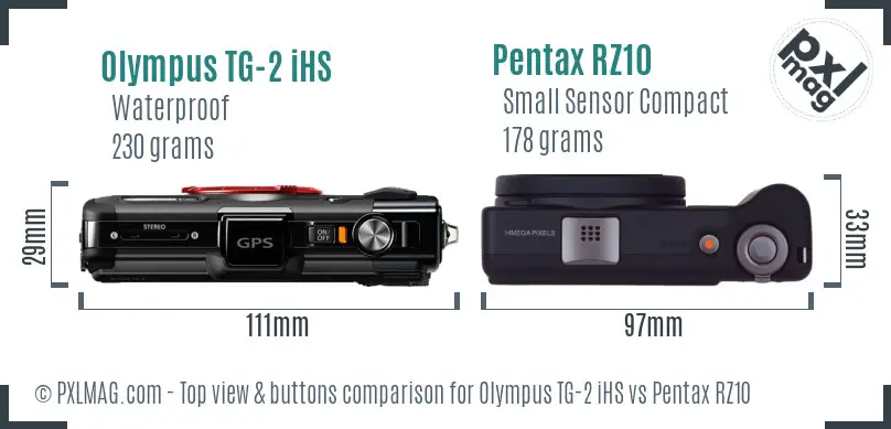 Olympus TG-2 iHS vs Pentax RZ10 top view buttons comparison