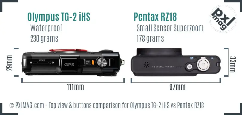 Olympus TG-2 iHS vs Pentax RZ18 top view buttons comparison