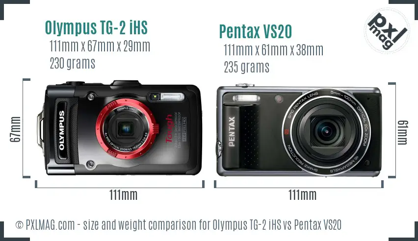 Olympus TG-2 iHS vs Pentax VS20 size comparison