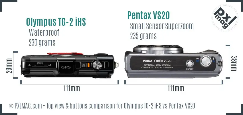 Olympus TG-2 iHS vs Pentax VS20 top view buttons comparison