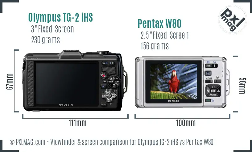 Olympus TG-2 iHS vs Pentax W80 Screen and Viewfinder comparison