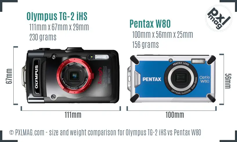 Olympus TG-2 iHS vs Pentax W80 size comparison