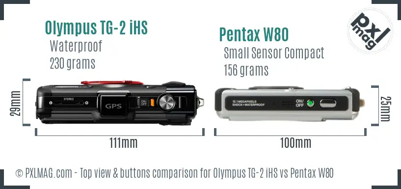 Olympus TG-2 iHS vs Pentax W80 top view buttons comparison