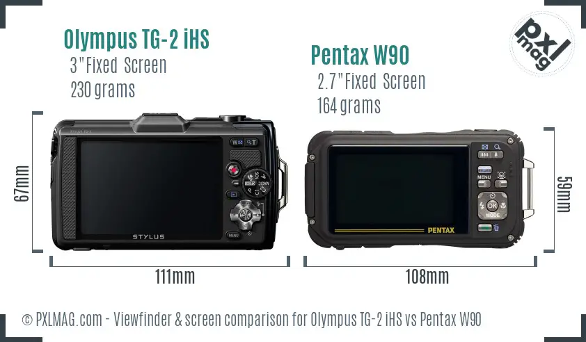 Olympus TG-2 iHS vs Pentax W90 Screen and Viewfinder comparison